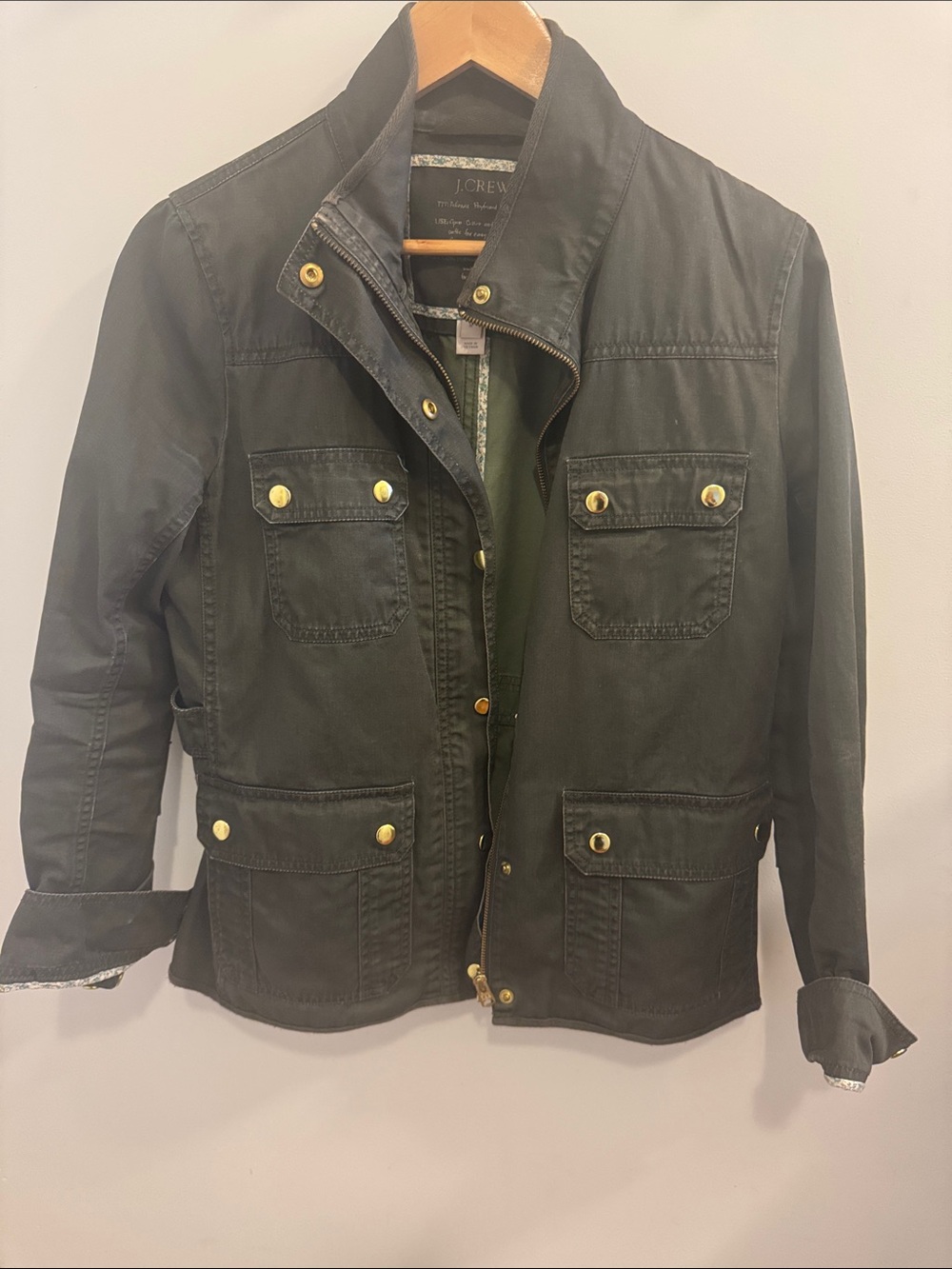 J. Crew Olive Green Utility Jacket with Gold Hardware